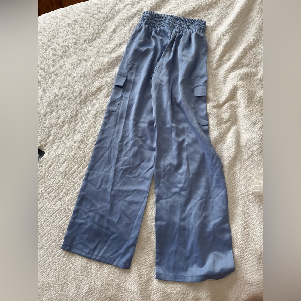 NWOT Blue Satin Wide-Leg Pants